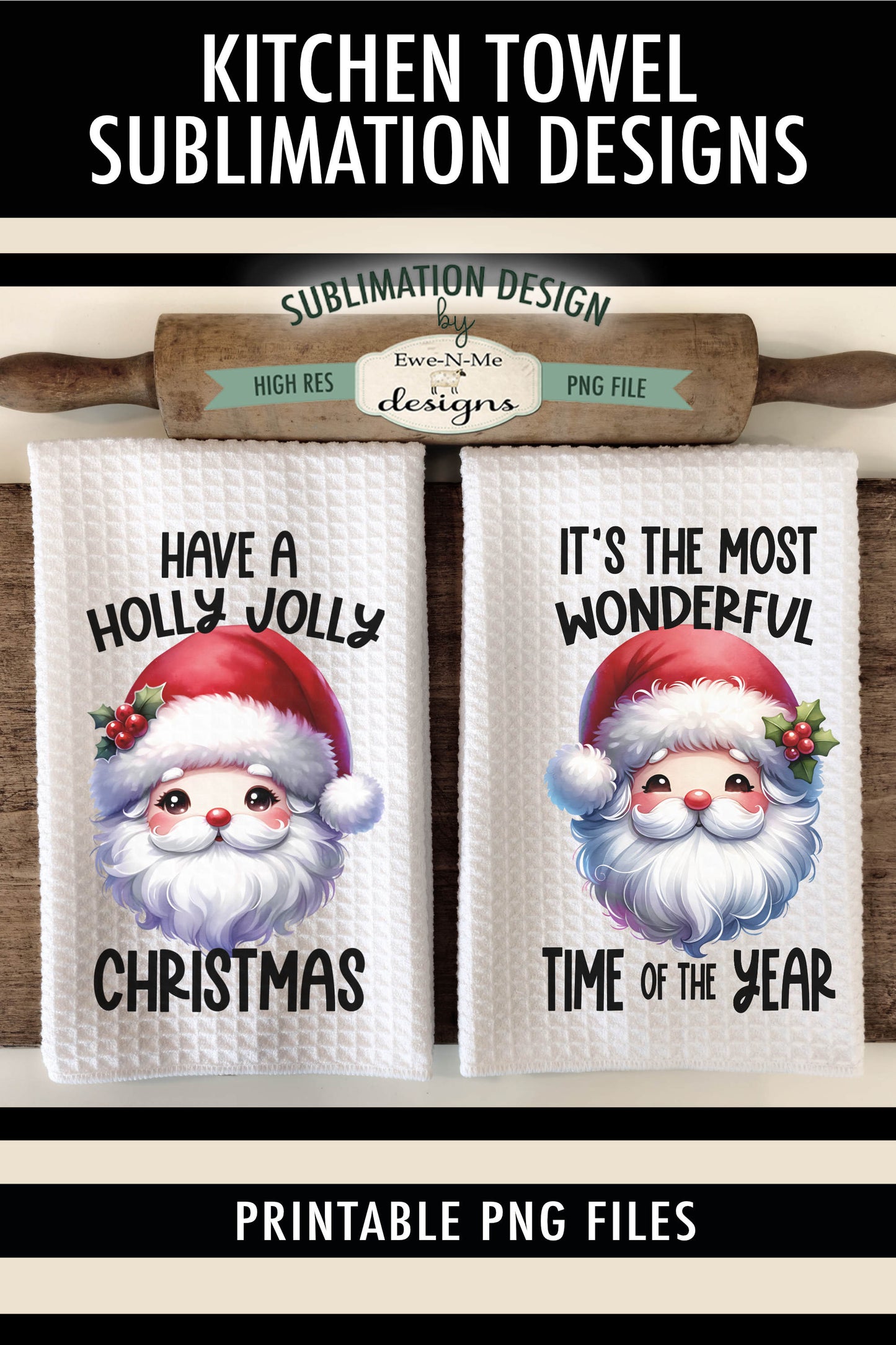 Santa Face with Fluffy Beard - Kitchen Towel Sublimation Designs