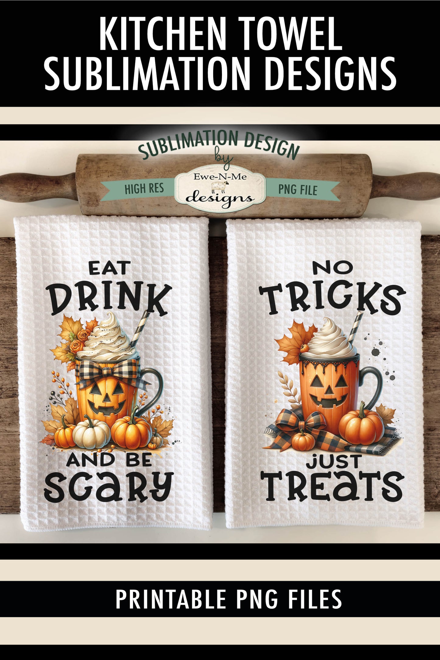 Jack O Lantern Mugs - Kitchen Towel Sublimation Designs