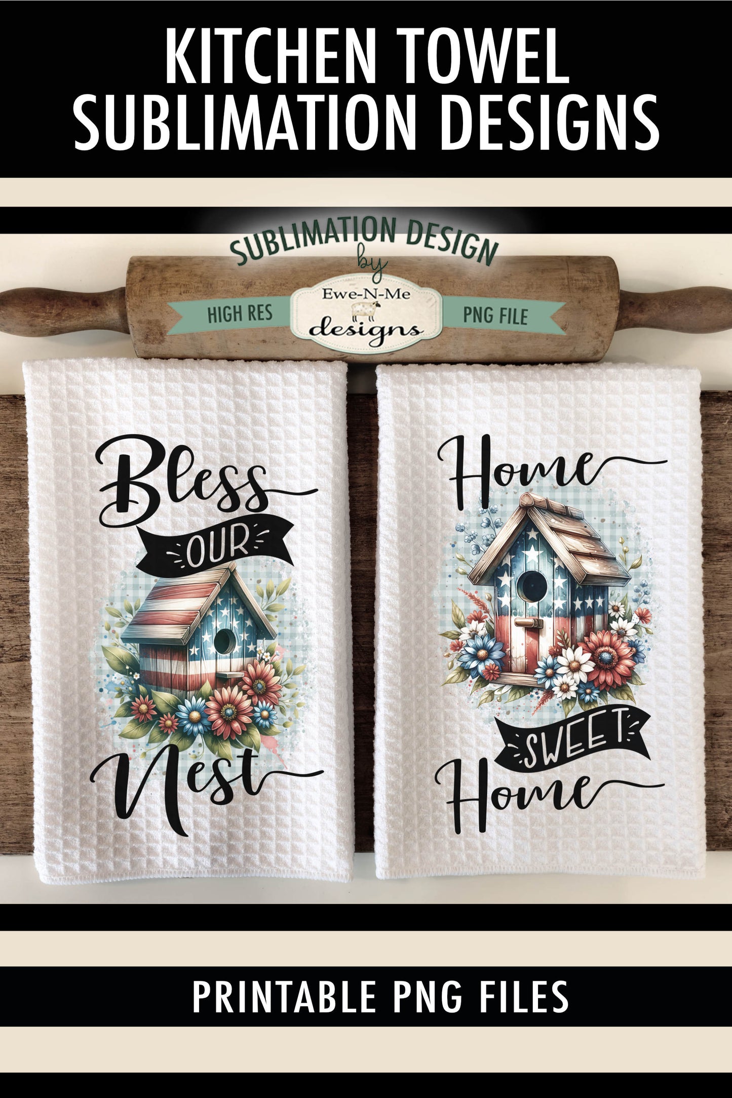 Patriotic Bird Houses - Kitchen Towel Sublimation Designs