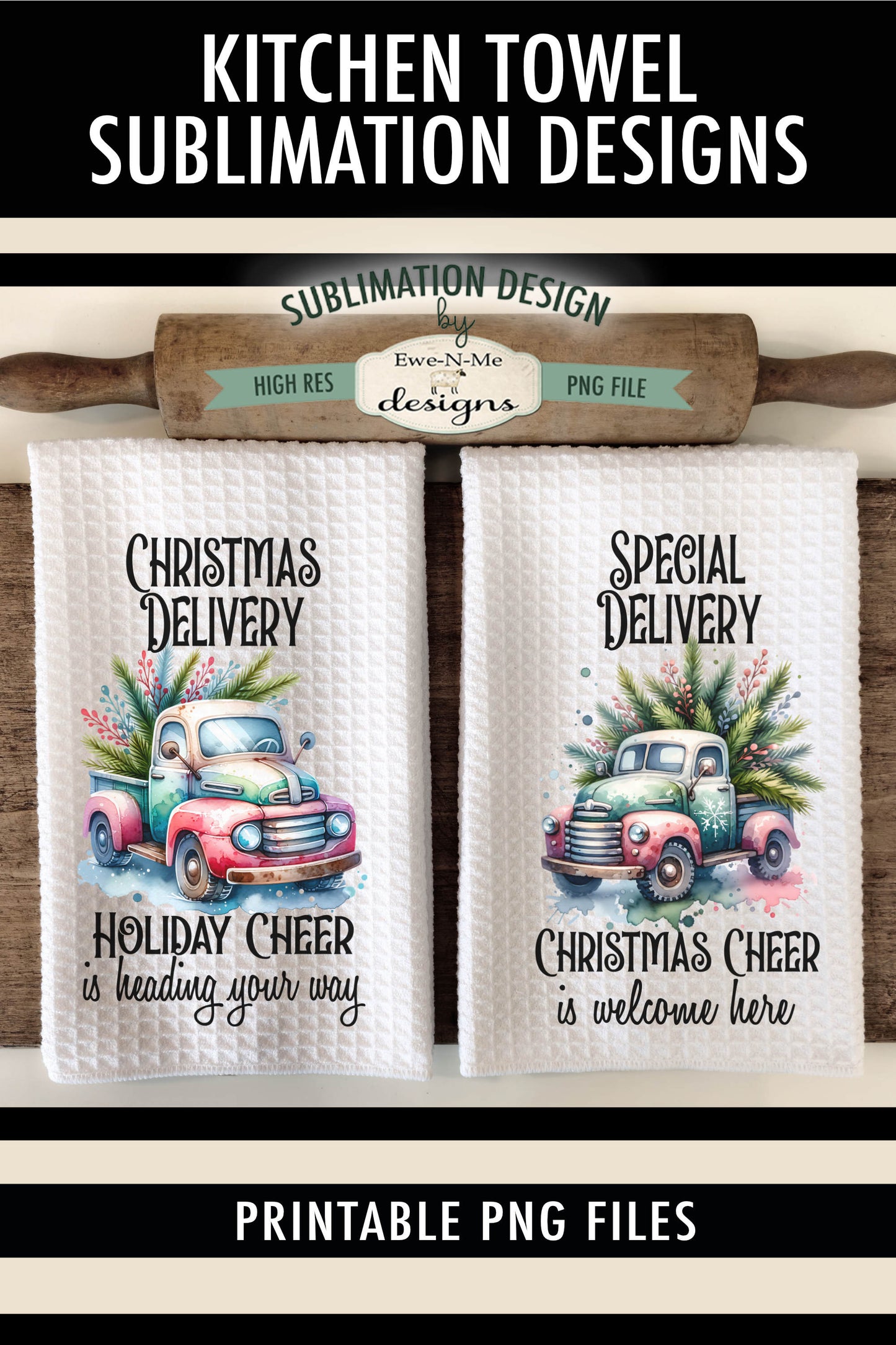 Holiday Trucks Delivery - Kitchen Towel Sublimation Designs