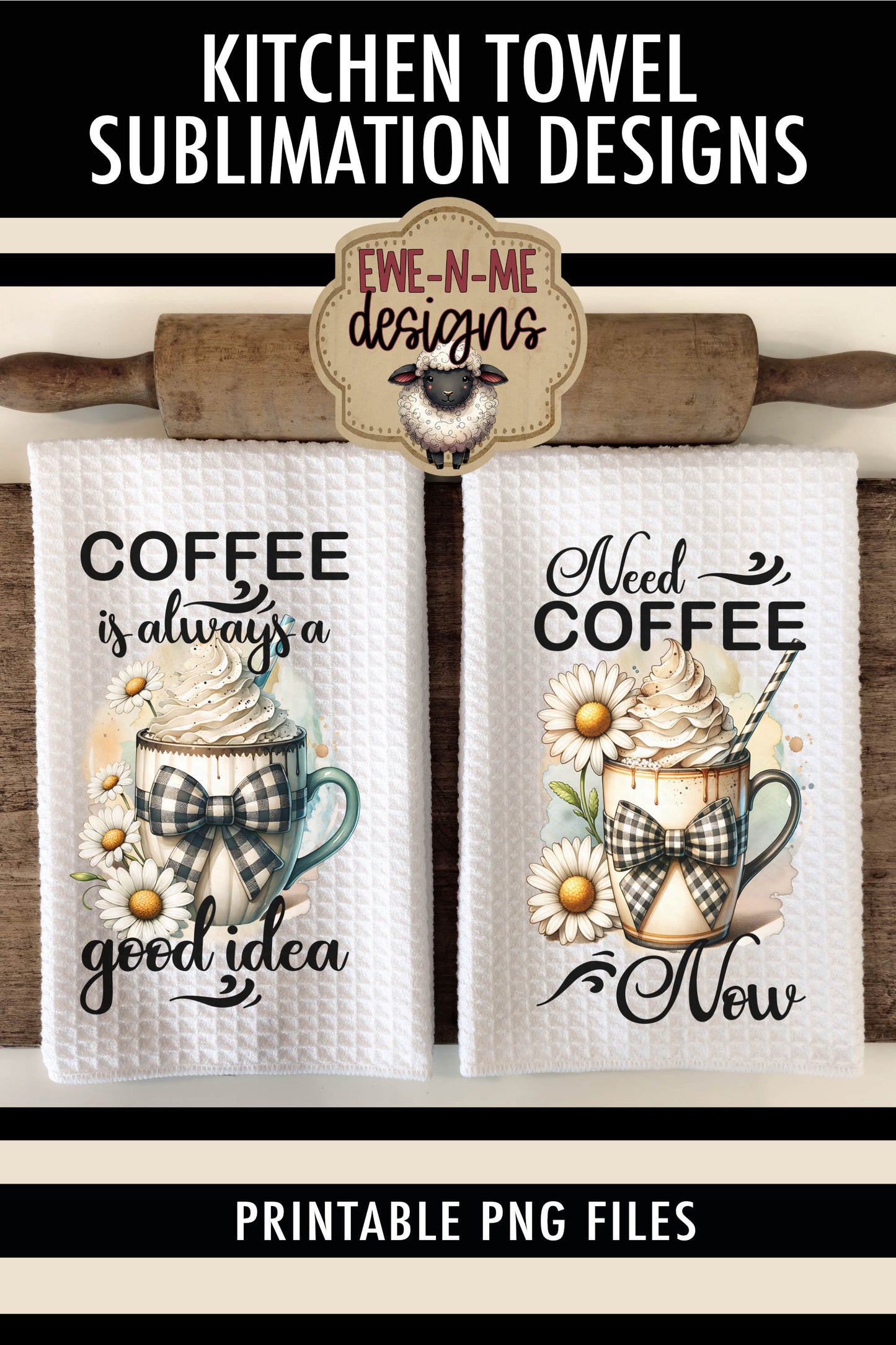 Coffee Mug Plaid Bow Daisy -  Kitchen Towel Sublimation Designs