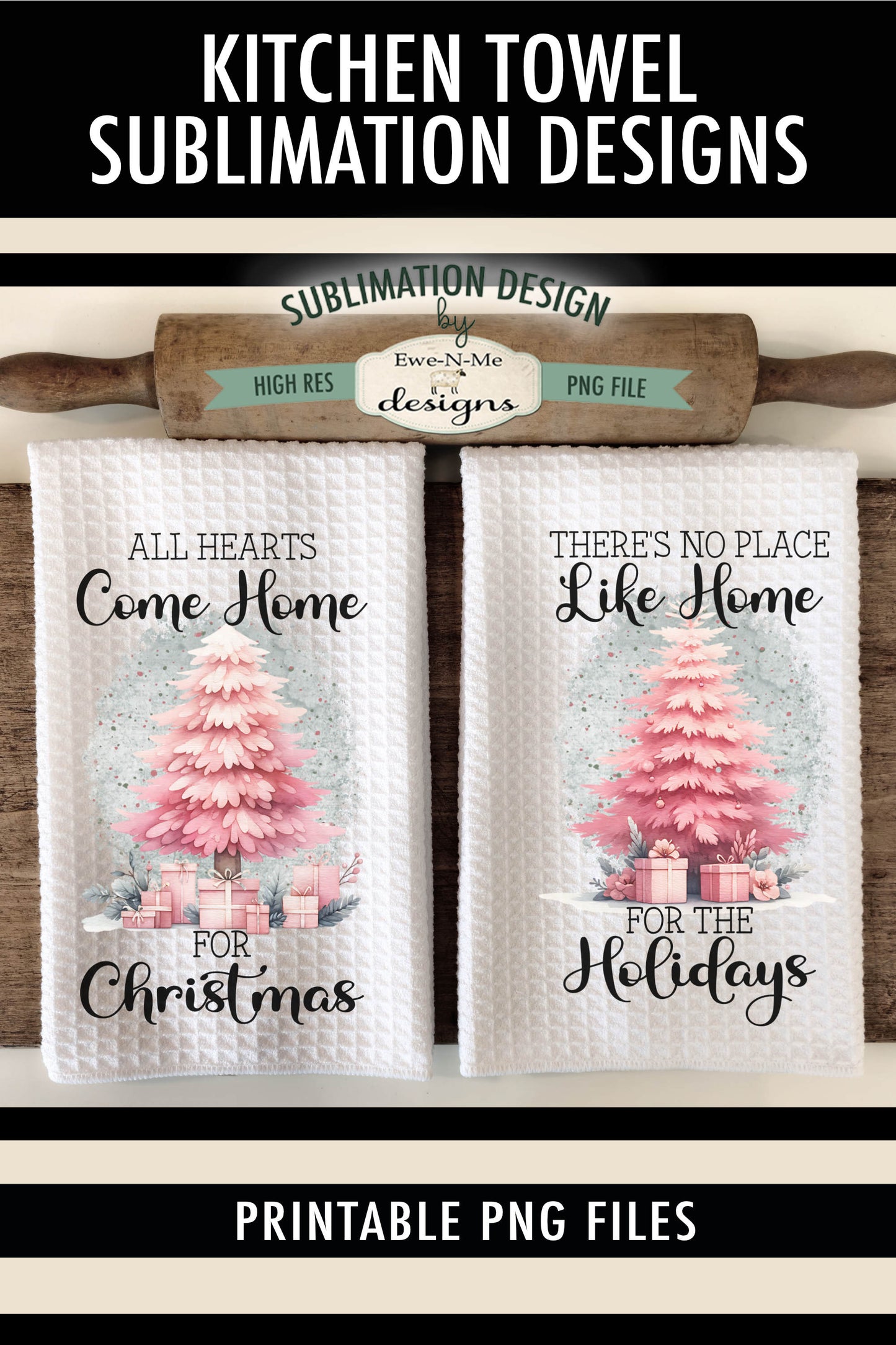Pink Christmas Trees - Kitchen Towel Sublimation Designs