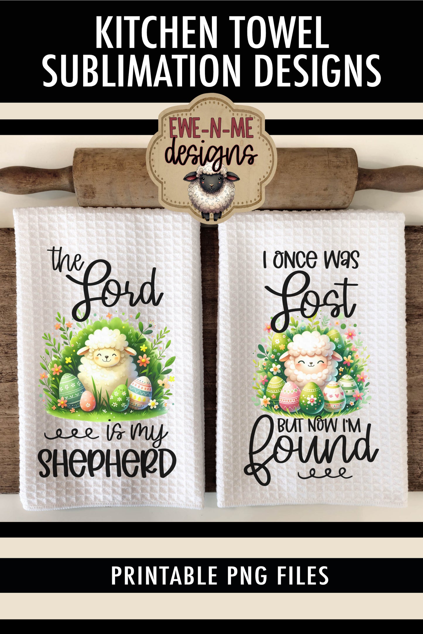 Easter Sheep With Decorated Eggs - Kitchen Towel Sublimation Designs