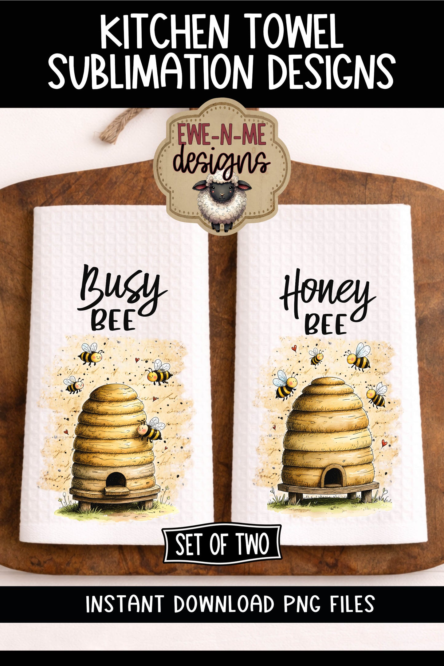 Bees and Bee Hives - Kitchen Towel Sublimation Designs