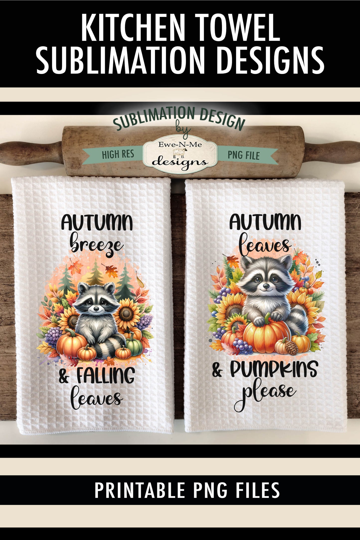 Fall Raccoons - Kitchen Towel Sublimation Designs