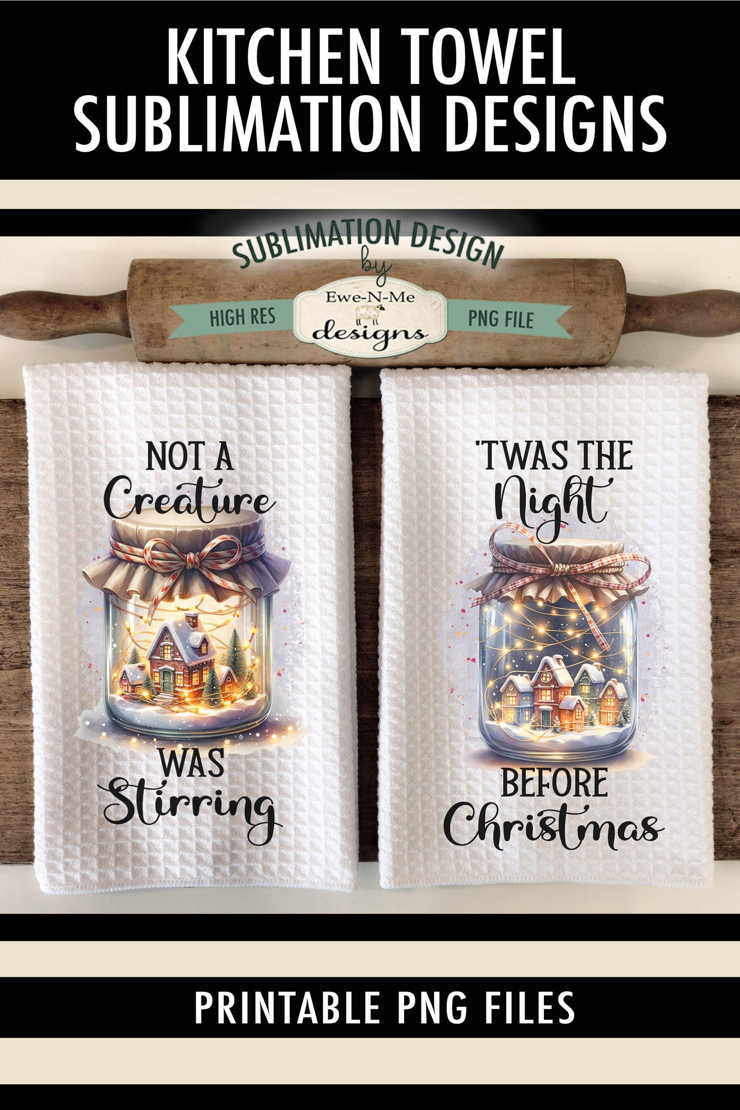 Night Before Christmas Village in Jar - Kitchen Towel Sublimation Designs