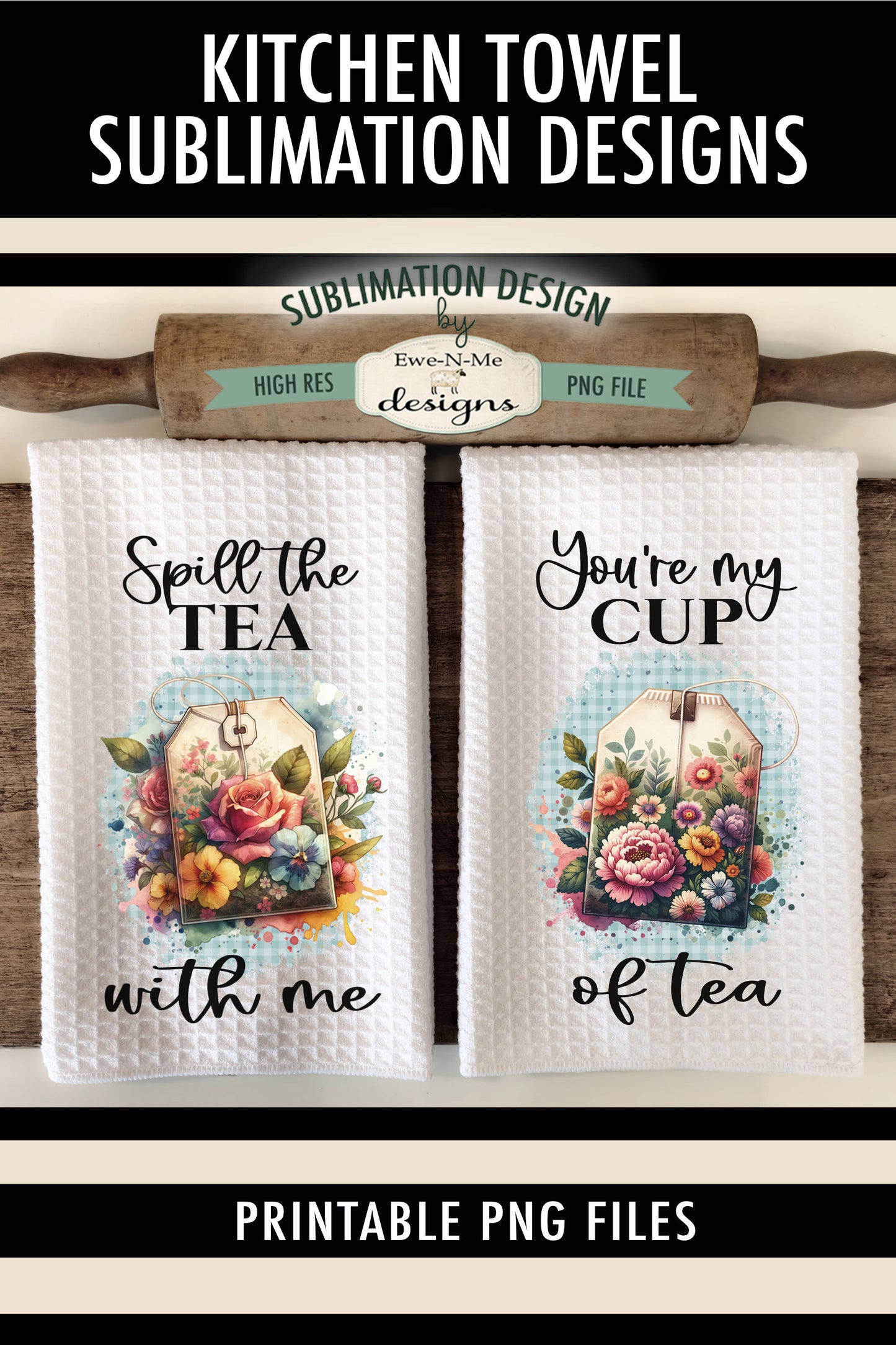 Floral Tea Bags - Kitchen Towel Sublimation Designs