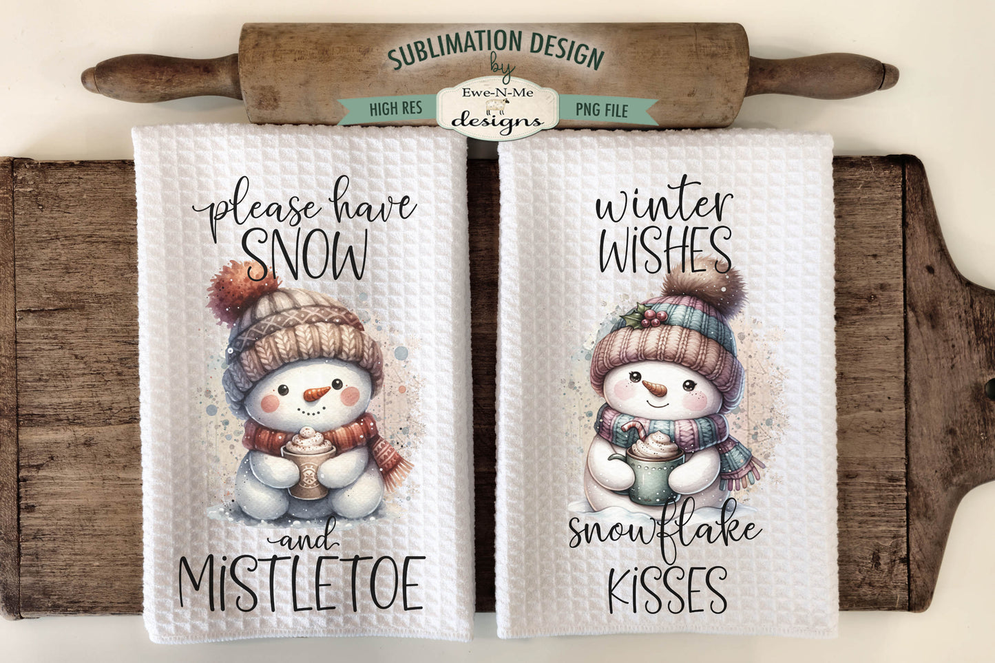 Holiday Snowmen #1 - Bundle of 16 - Kitchen Towel Sublimation Designs