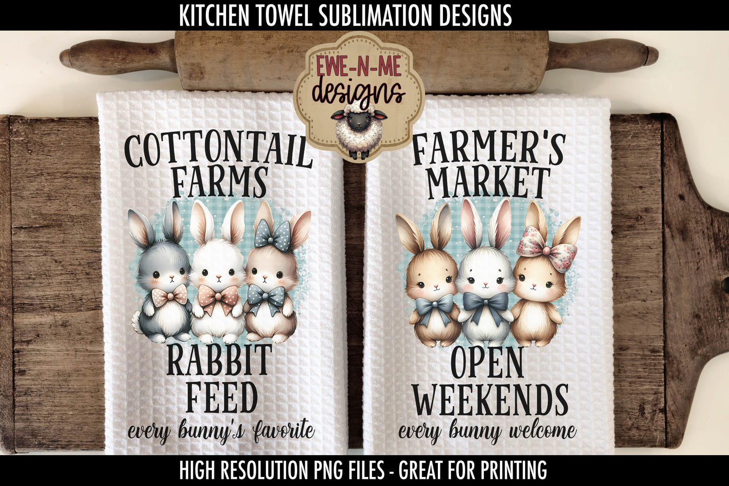 Three Cute Easter Bunnies - Kitchen Towel Sublimation Designs