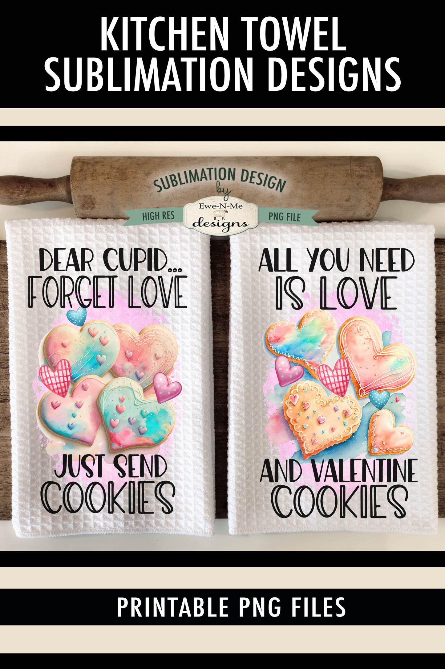 Valentine Heart Cookies - Kitchen Towel Sublimation Designs