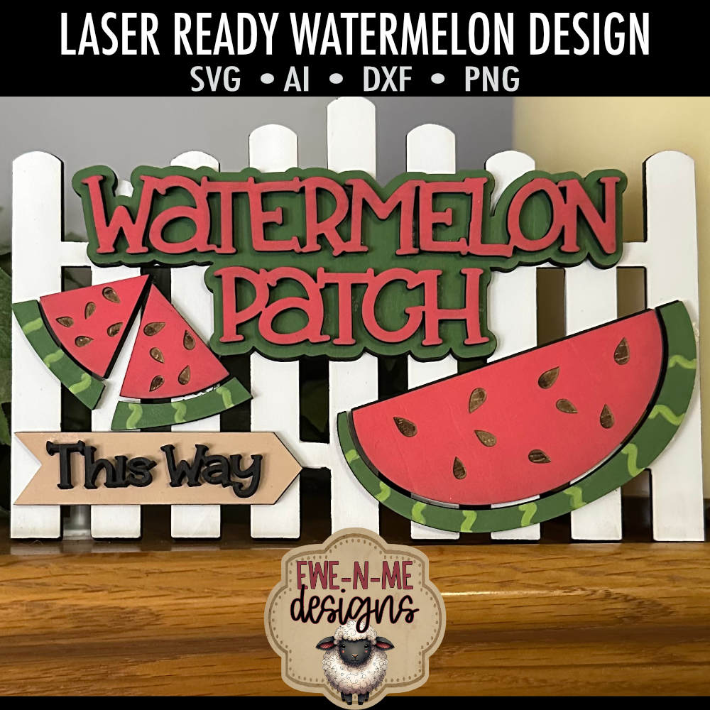 Watermelon Patch with Fence - Laser Cut SVG File