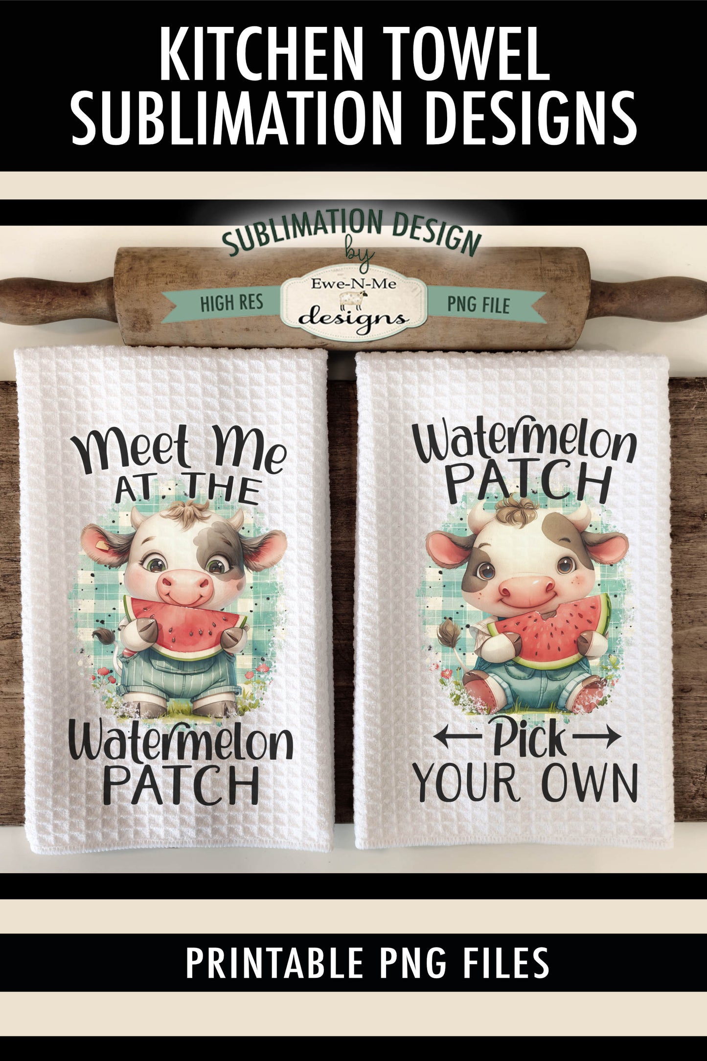 Watermelon Patch Cows - Kitchen Towel Sublimation Designs