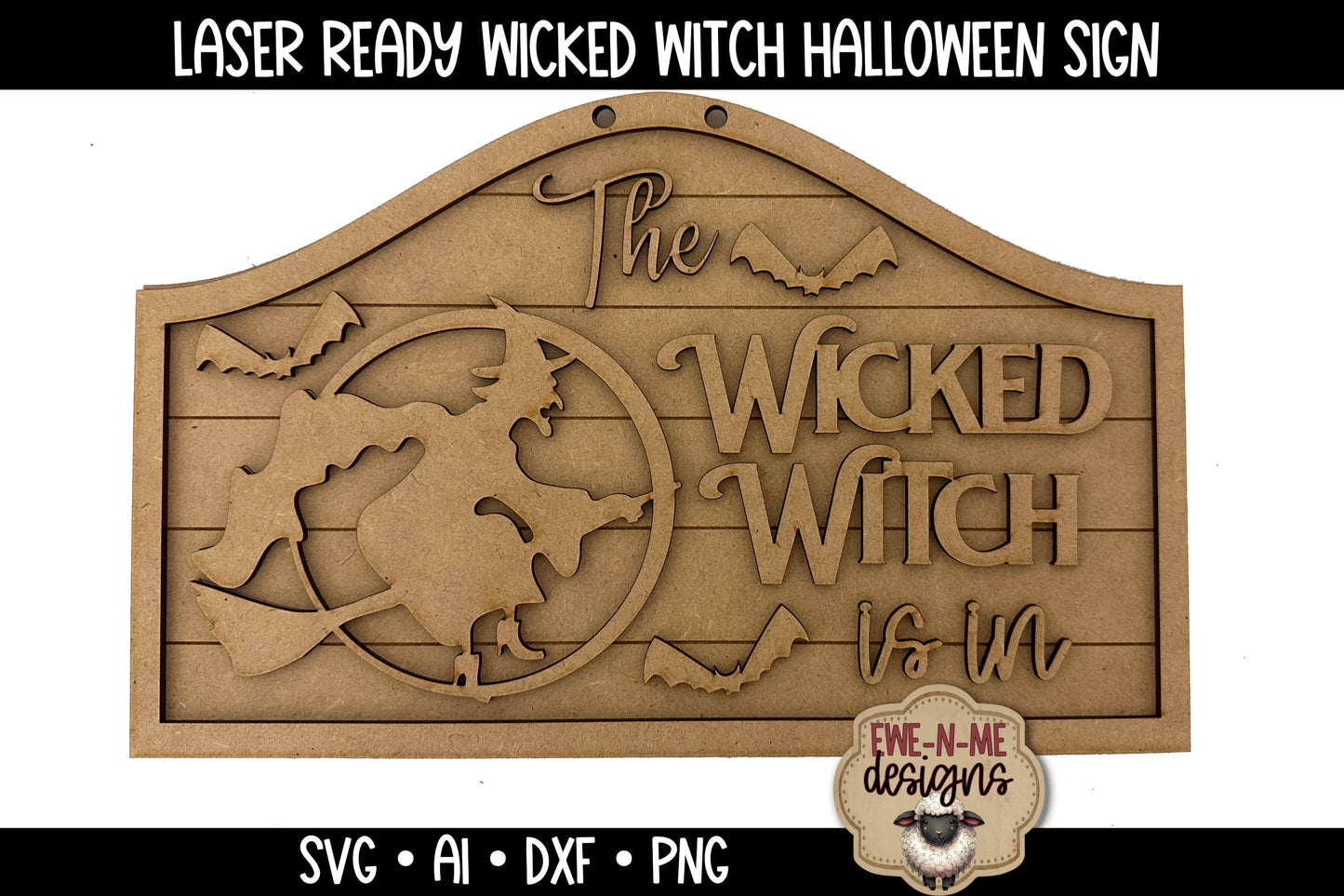 Wicked Witch with Bats Door Hanger - Laser Cut SVG