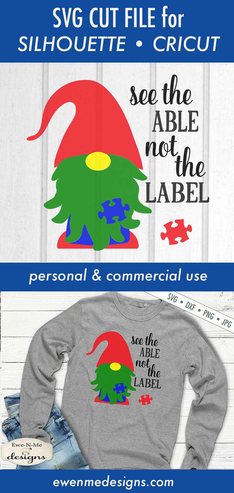 Autism Gnome - See The Able Not The Label - Puzzle Piece - SVG