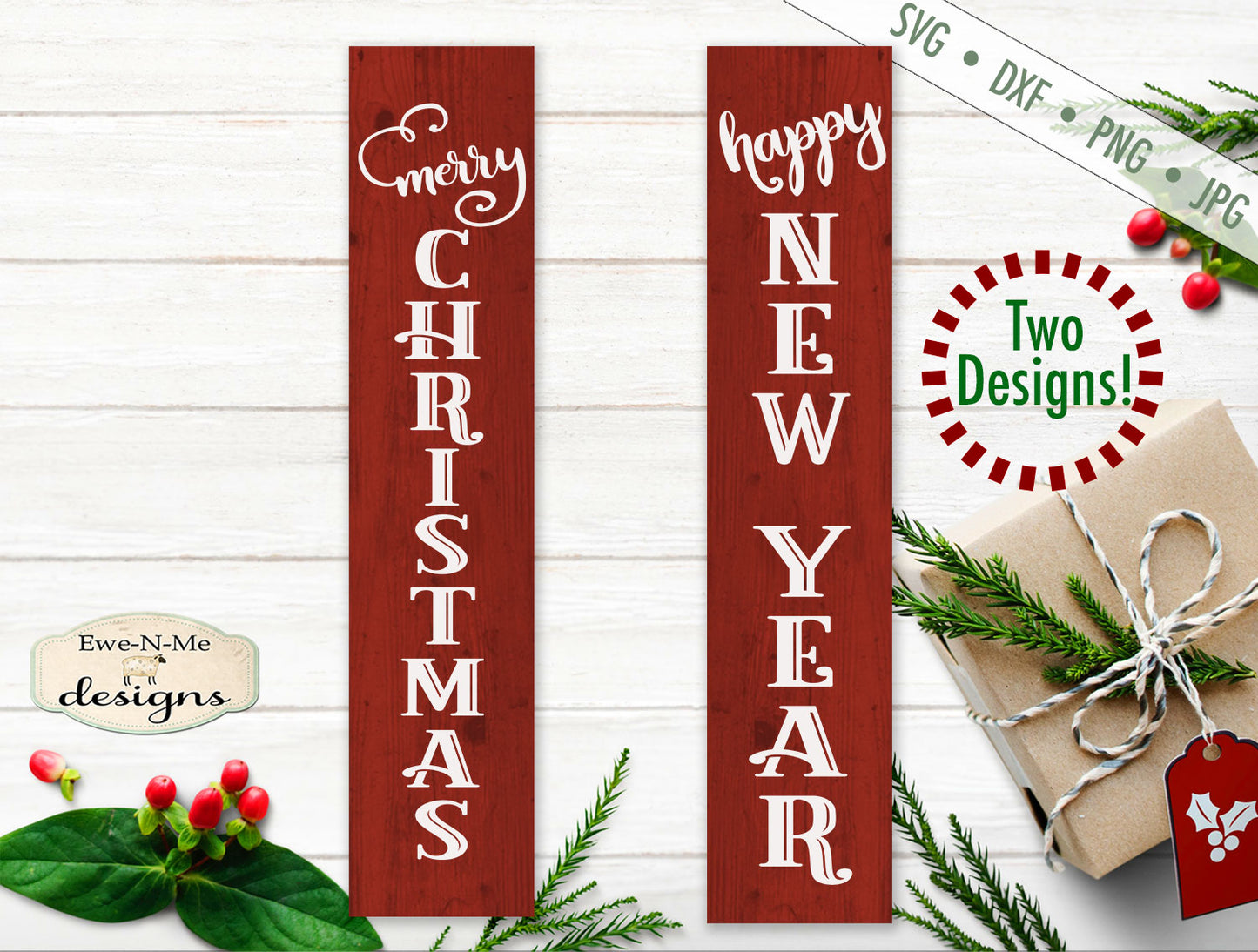 Merry Christmas - Happy New Year Vertical - SVG