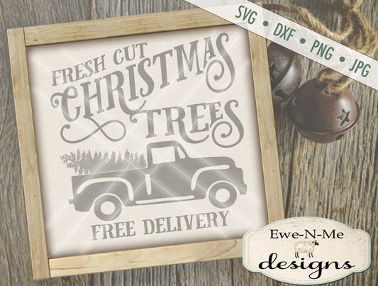 Christmas Trees Old Vintage Truck - SVG