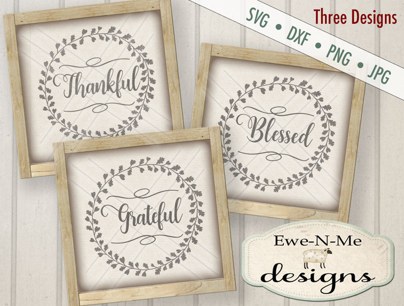 Grateful Thankful Blessed Wreath Bundle - SVG
