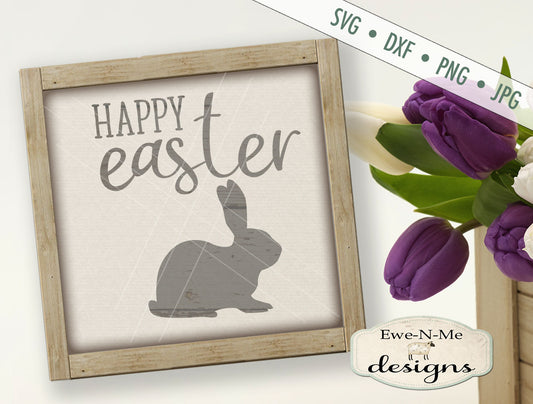 Happy Easter with Bunny Silhouette - SVG