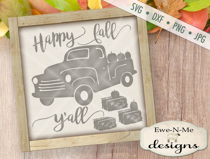 Happy Fall Y'all Truck with Pumpkins - SVG
