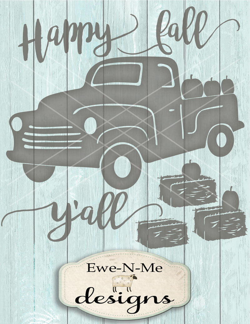 Happy Fall Y'all Truck with Pumpkins - SVG