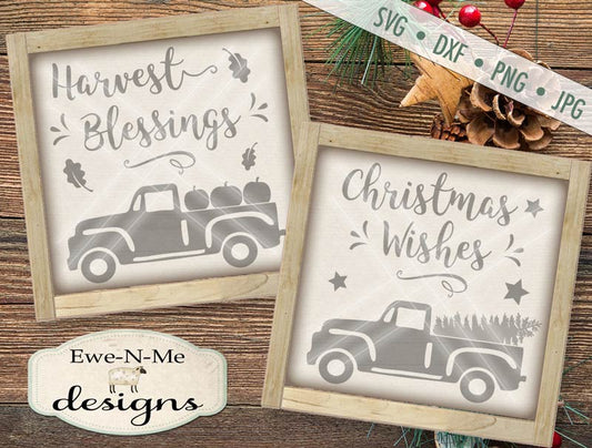 Harvest Blessings Christmas Wishes Truck - SVG