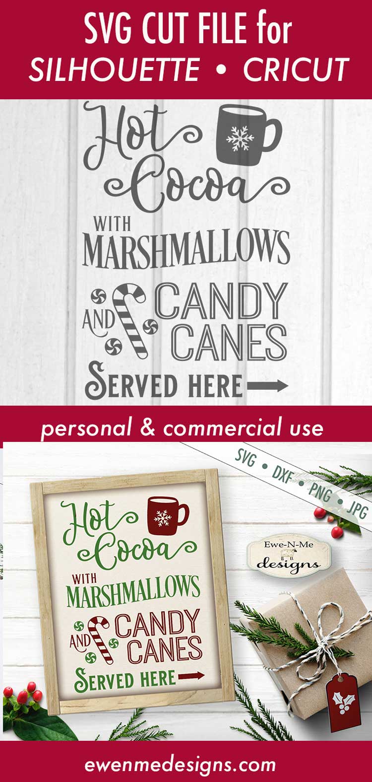 Hot Cocoa Marshmallow Candy Canes - SVG