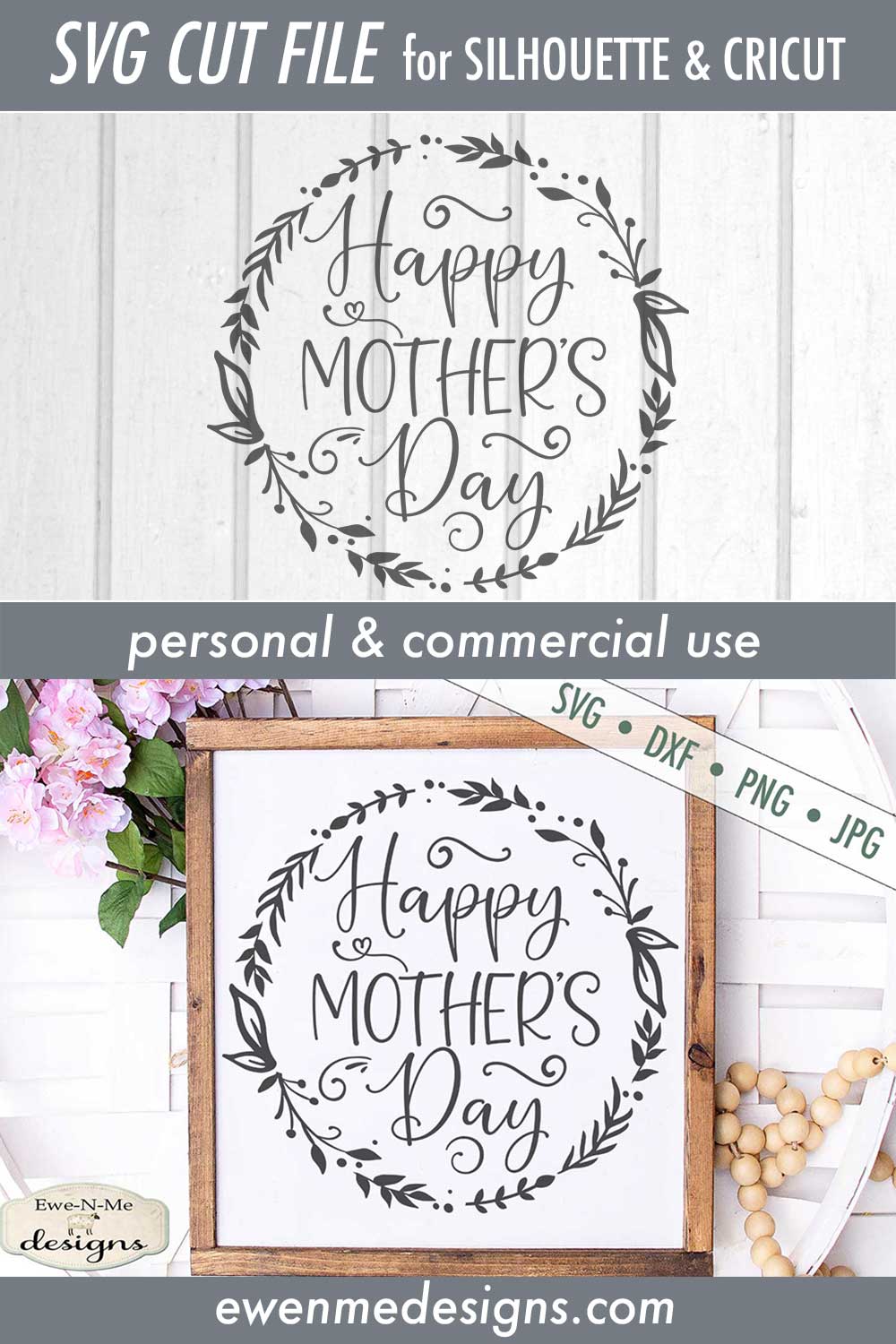 Happy Mothers Day - Wreath - SVG