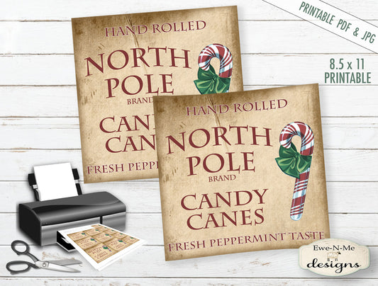 North Pole Candy Cane Labels - PRINTABLE