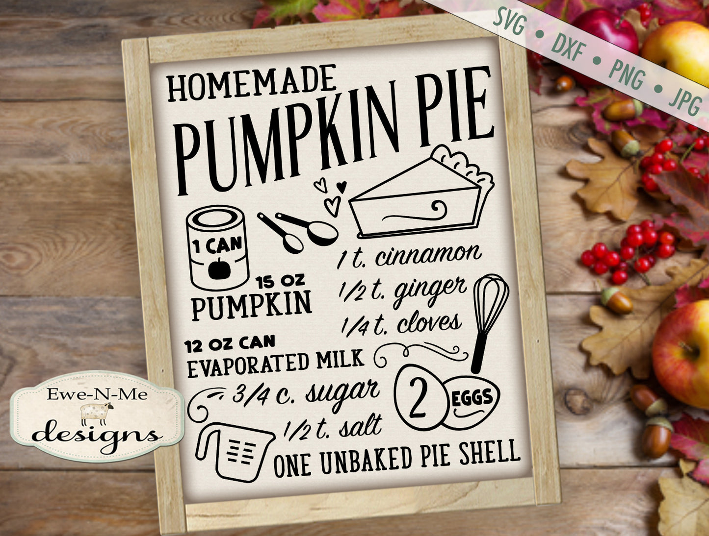 Pumpkin Pie Recipe - Fall - SVG