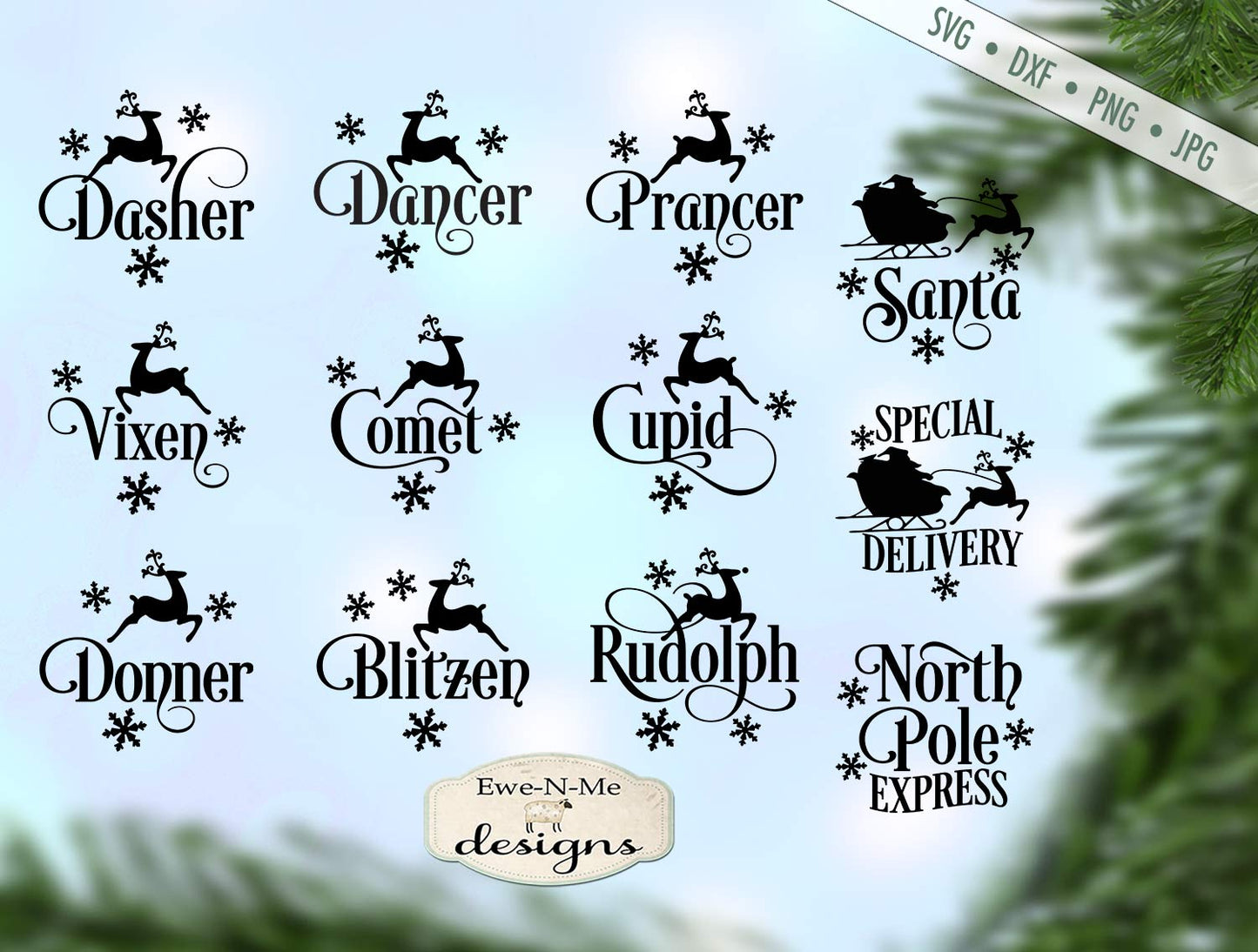 Reindeer Names Bundle - North Pole Santa Christmas - SVG
