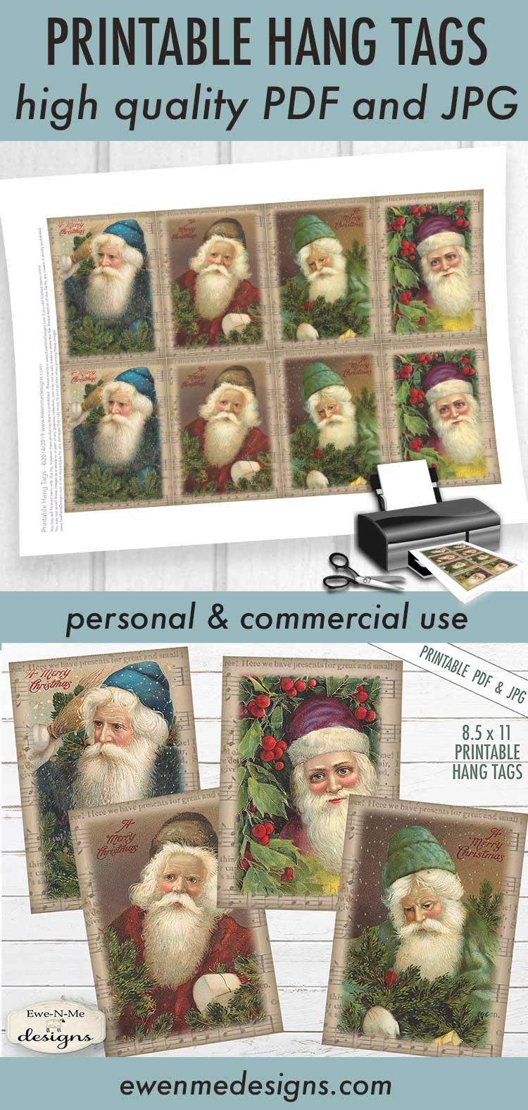 Sheet Music Santa Tags - PRINTABLE