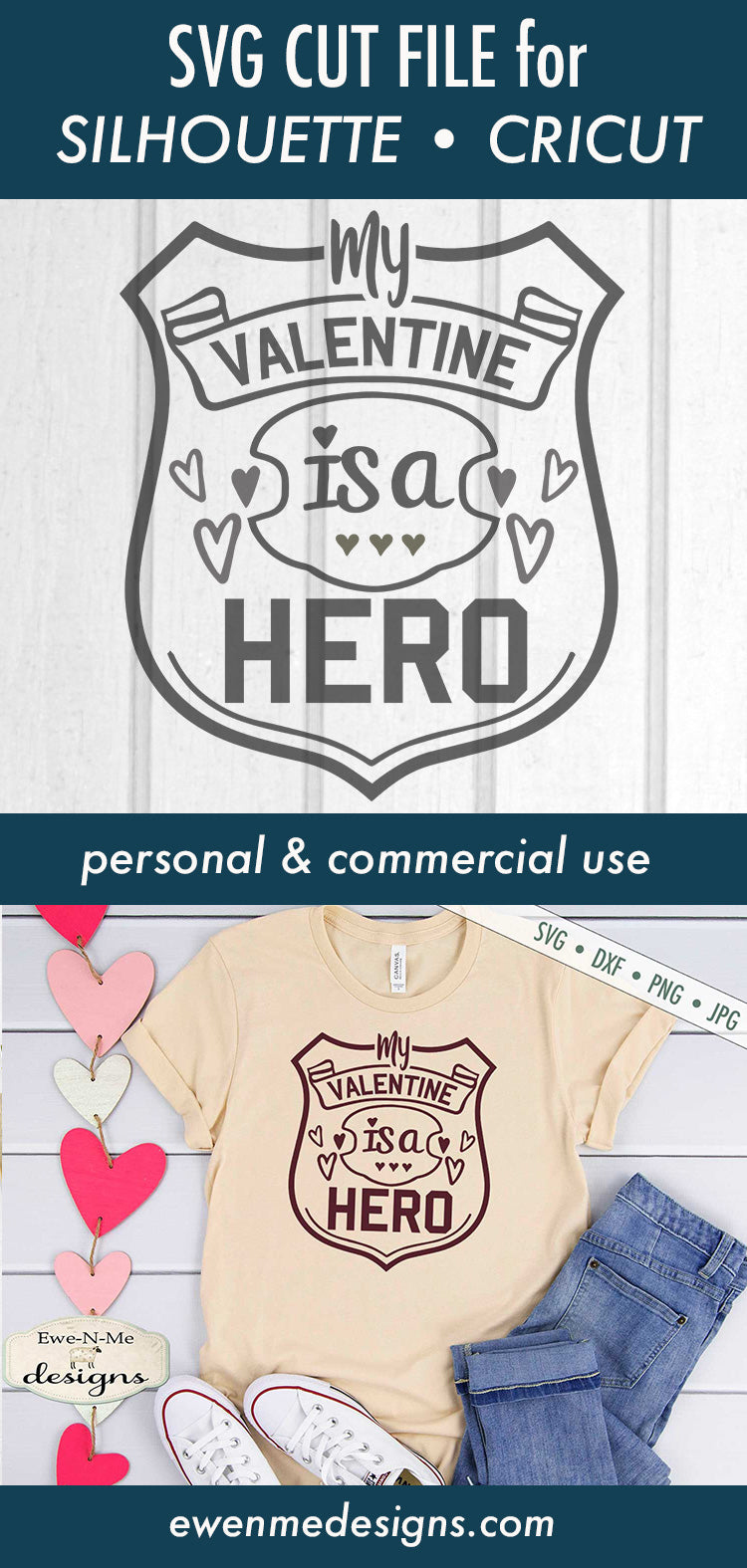 My Valentine is a Hero - Police Badge - SVG