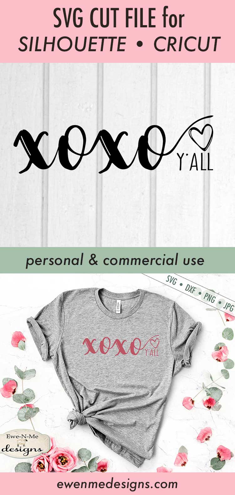 xo xo Yall  - Valentine Heart - Hugs Kisses - SVG