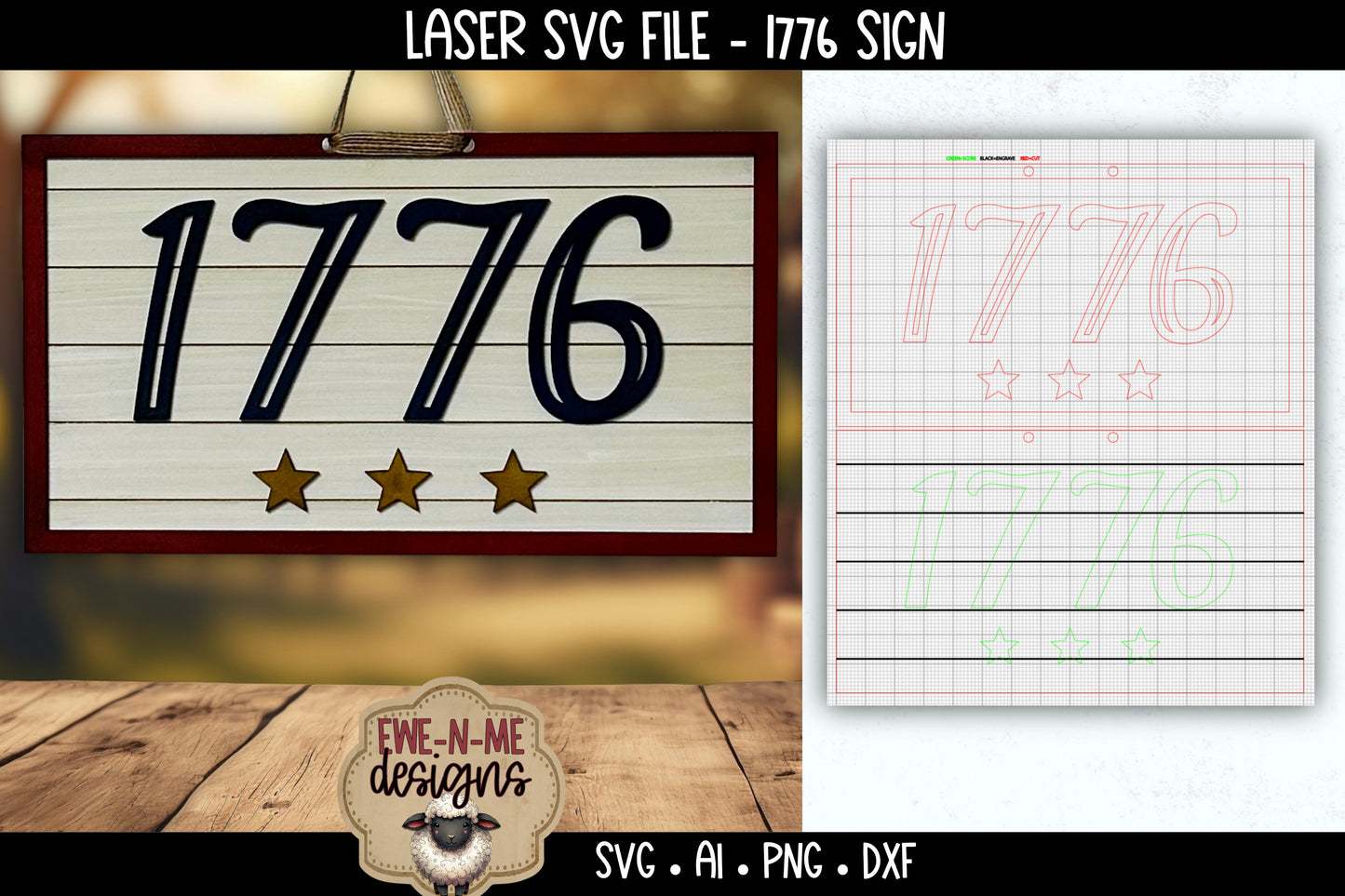 1776 Patriotic Sign | Laser Cut SVG File