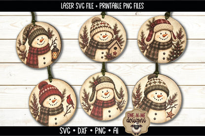 Snowman Ornament Bundle | Laser Cut SVG File + Printable PNG Files with Bonus Sticker Files