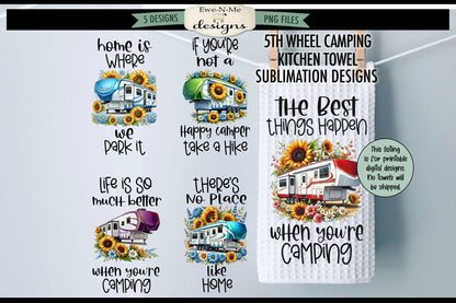 Fifth Wheel Campers with Flowers - Bundle of 5 - Kitchen Towel Sublimation Designs