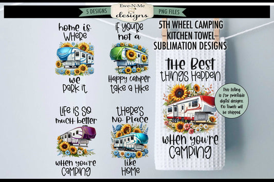 Fifth Wheel Campers with Flowers - Bundle of 5 - Kitchen Towel Sublimation Designs