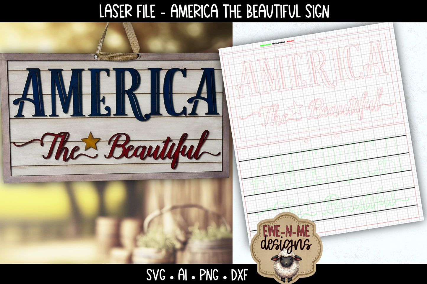 America The Beautiful Sign | Laser Cut SVG File