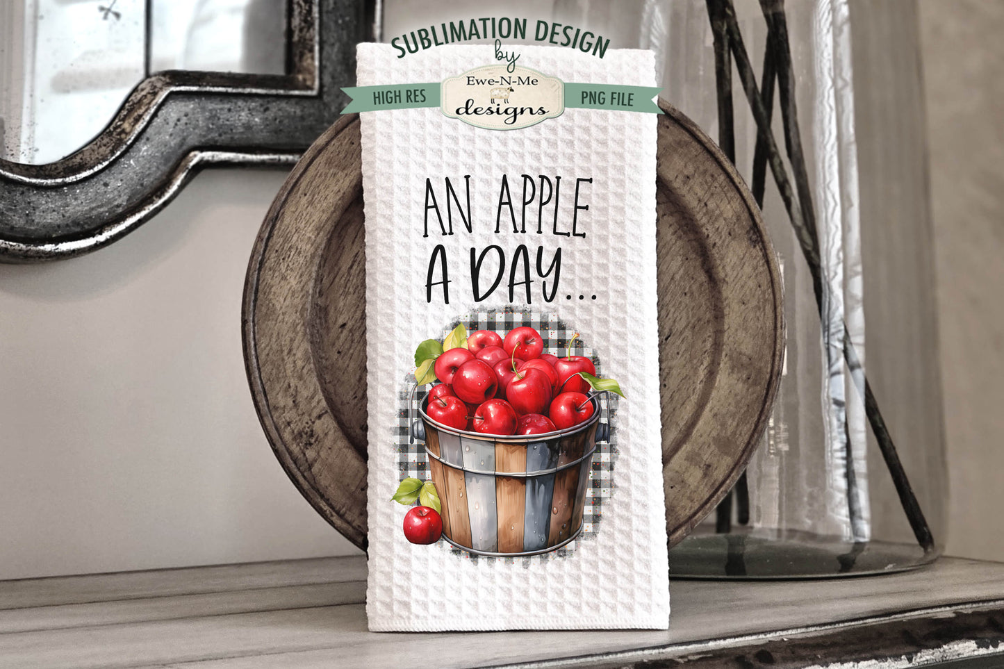 Red Apples and Plaid - Kitchen Towel Sublimation Designs