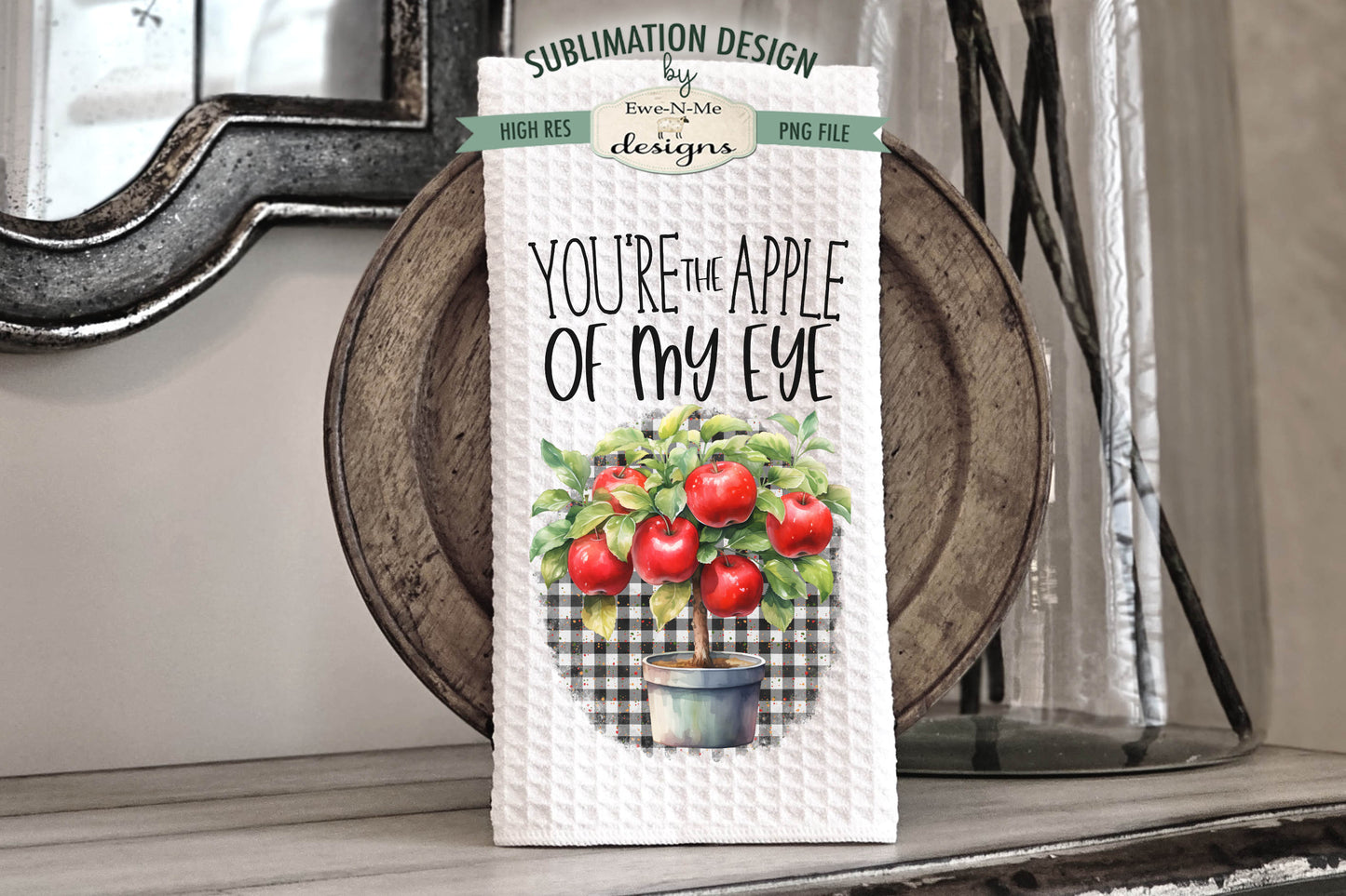 Red Apples and Plaid - Kitchen Towel Sublimation Designs