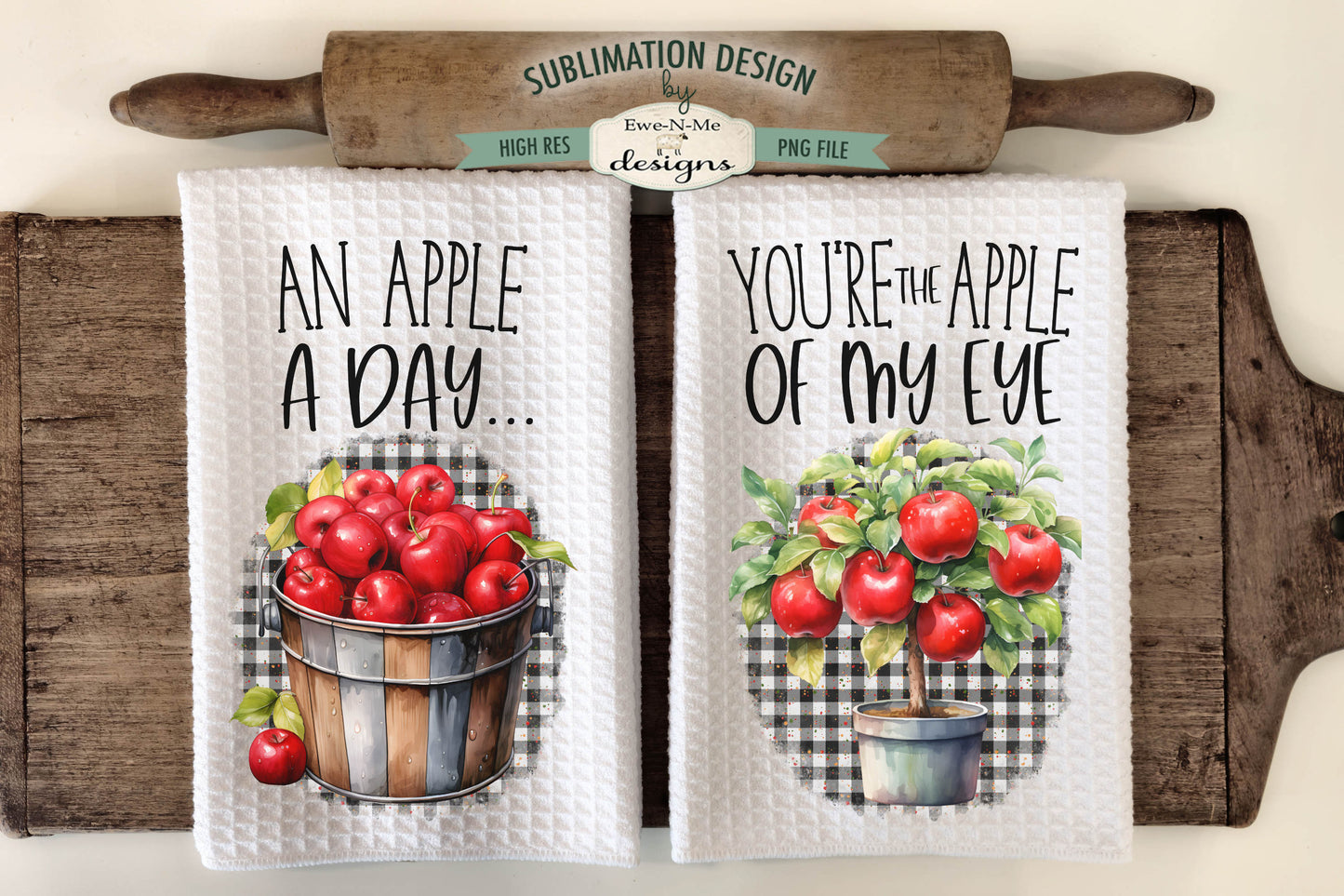 Red Apples and Plaid - Kitchen Towel Sublimation Designs