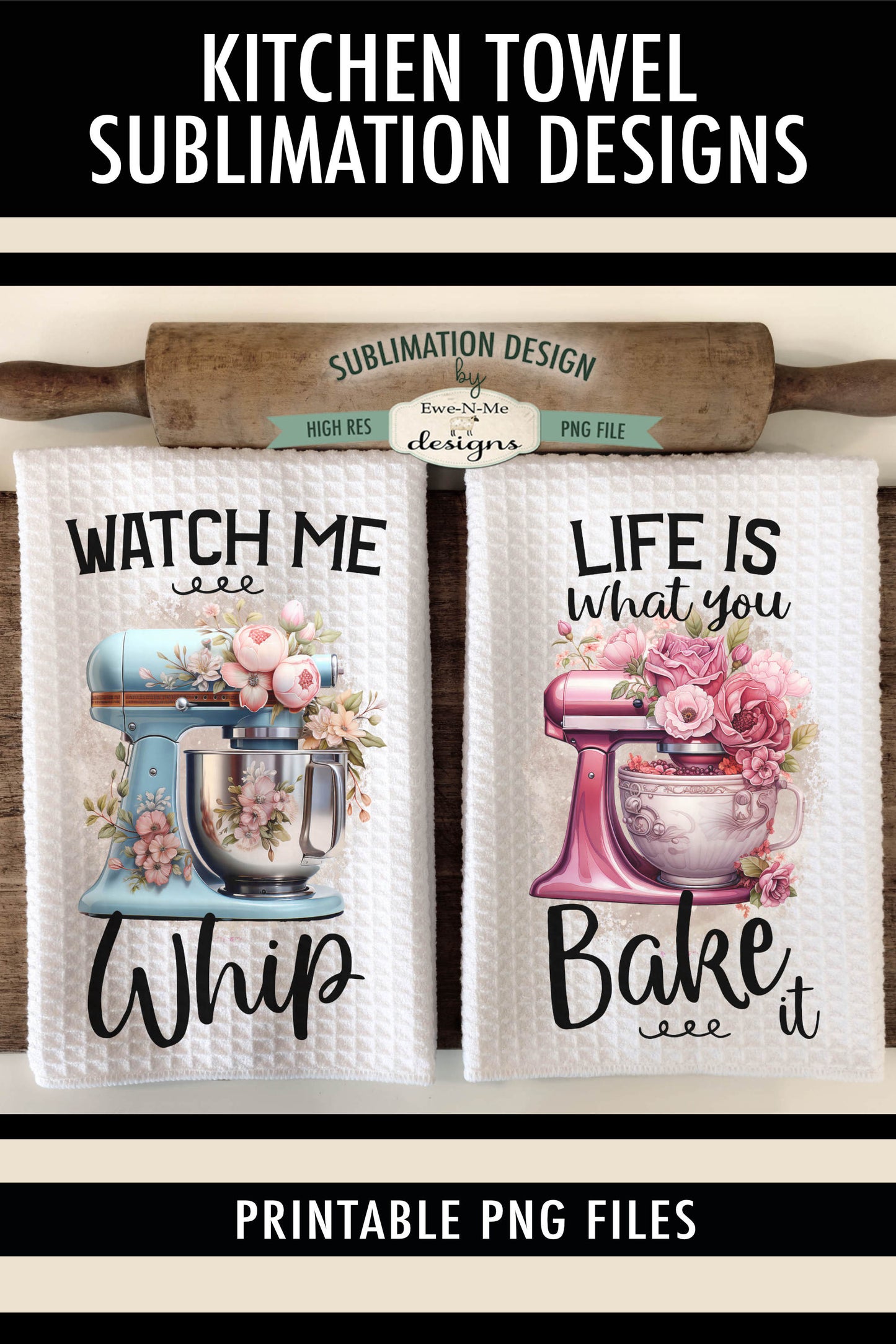 Floral Stand Mixers - Kitchen Towel Sublimation Designs