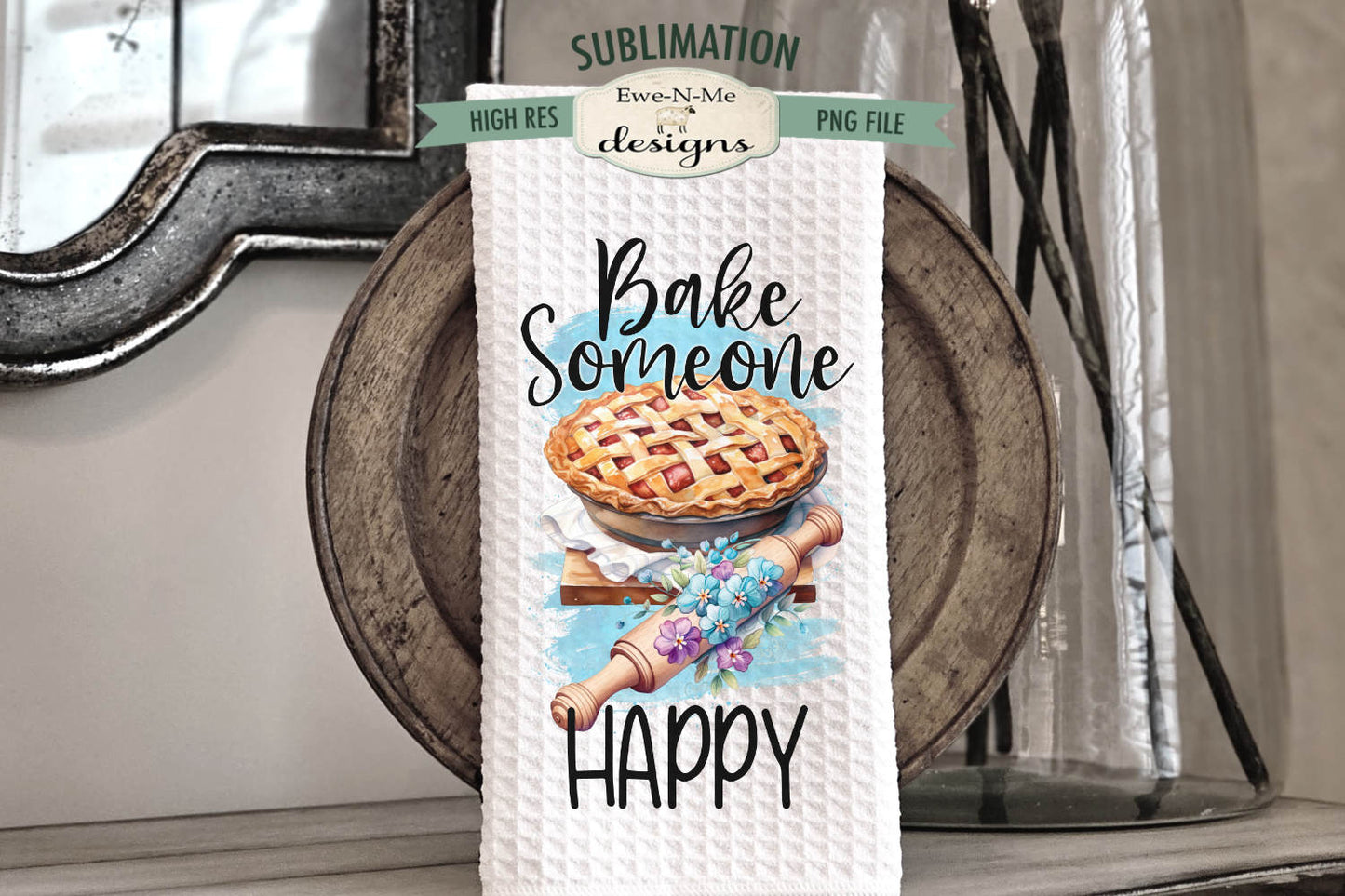 Floral Rolling Pins Bread and Pie - Kitchen Towel Sublimation Designs