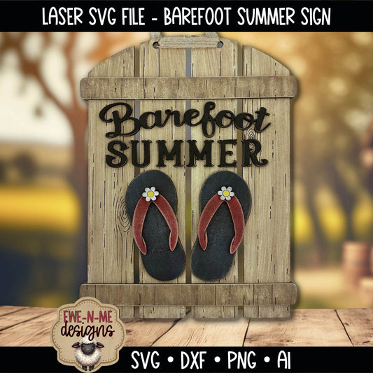 Barefoot Summer Flip Flop Sign | Laser Cut SVG File