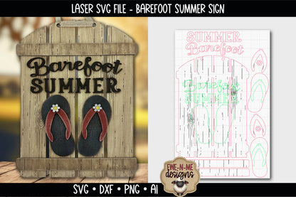 Barefoot Summer Flip Flop Sign | Laser Cut SVG File