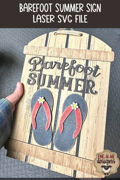 Barefoot Summer Flip Flop Sign | Laser Cut SVG File