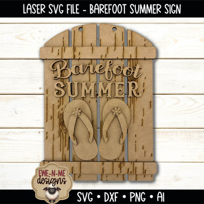 Barefoot Summer Flip Flop Sign | Laser Cut SVG File