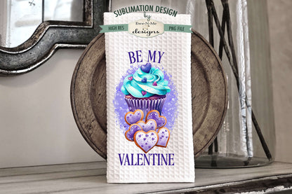 Teal Purple Valentine Cupcakes - Kitchen Towel Sublimation Designs