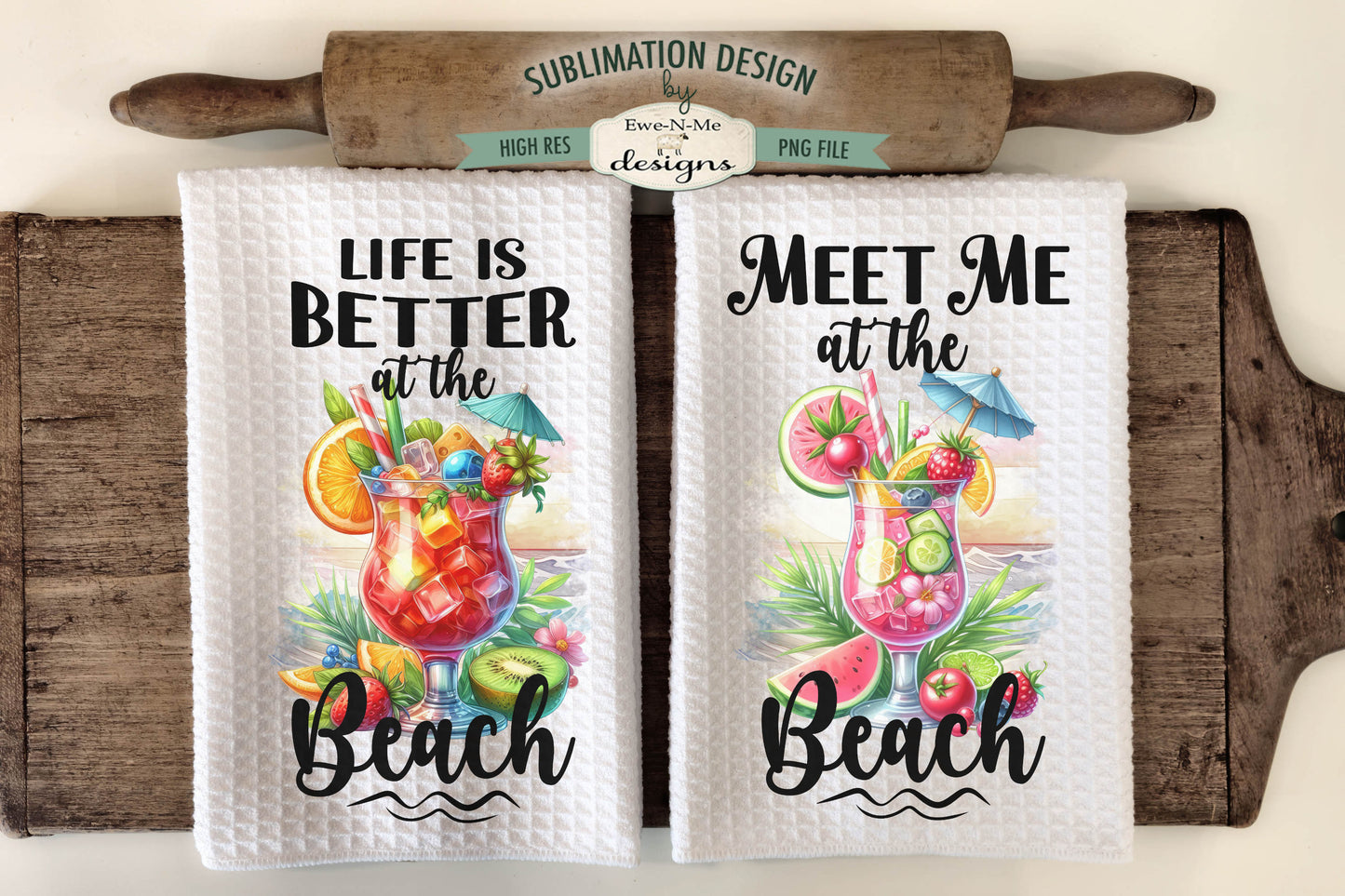 Tropical Beach Drinks - Kitchen Towel Sublimation Designs