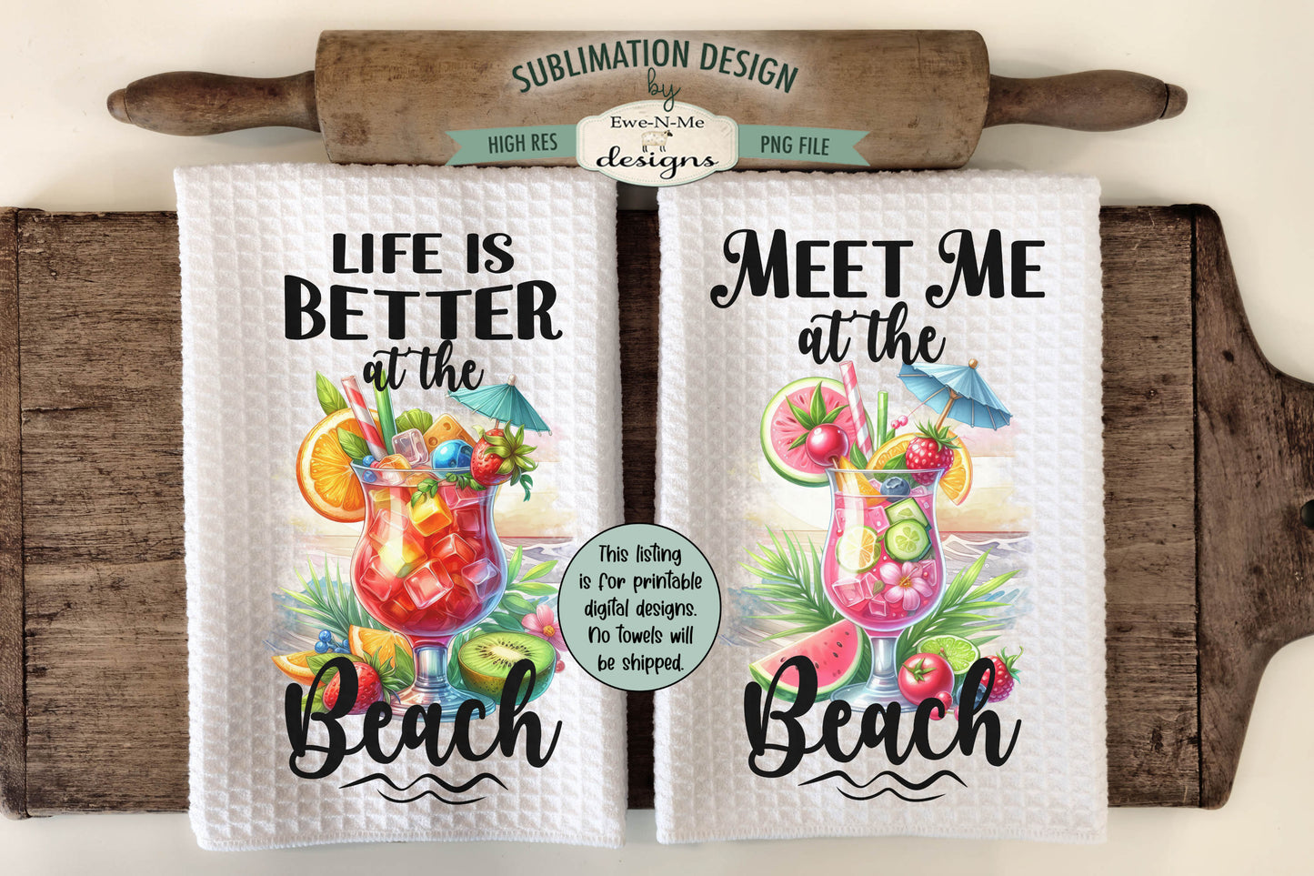 Summer Themed Towel Designs - Bundle of 16 - Kitchen Towel Sublimation Designs